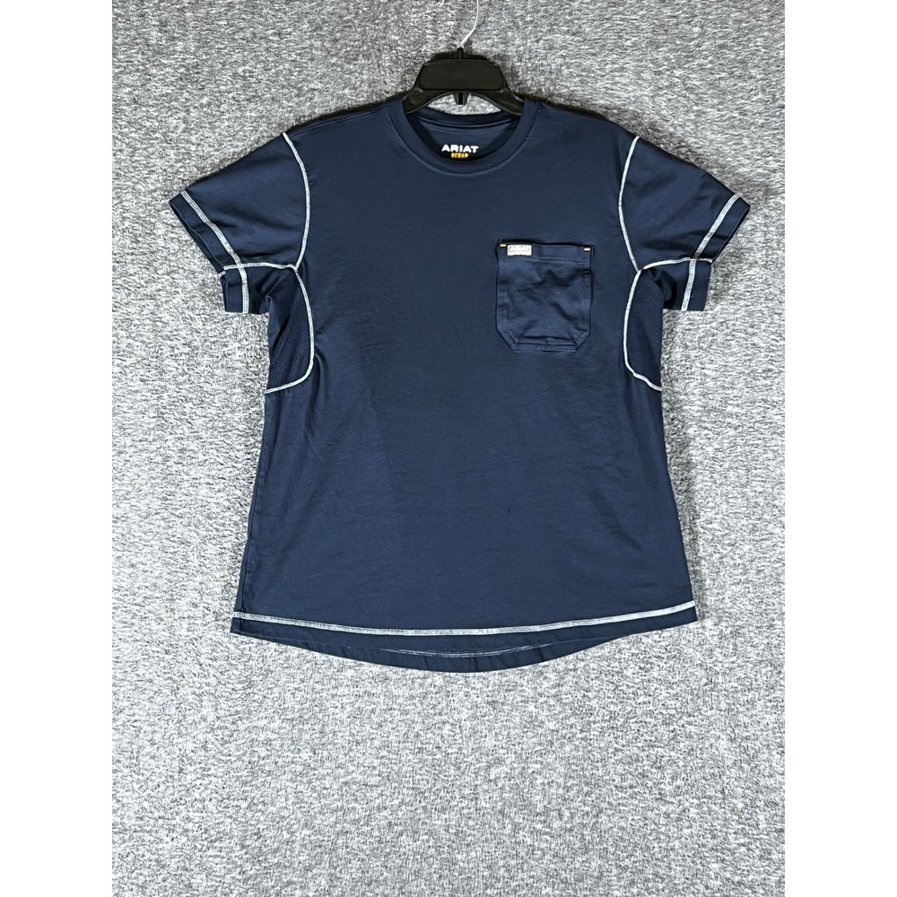 Ariat Rebar Mens Navy Blue Work T-Shirt Pocket Mesh Graphic Crew Neck Large